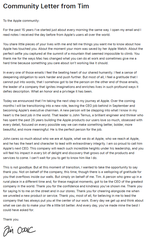 苹果公司宣布：特努斯将接替库克担任CEO (http://www.hilij.com/) p 第1张