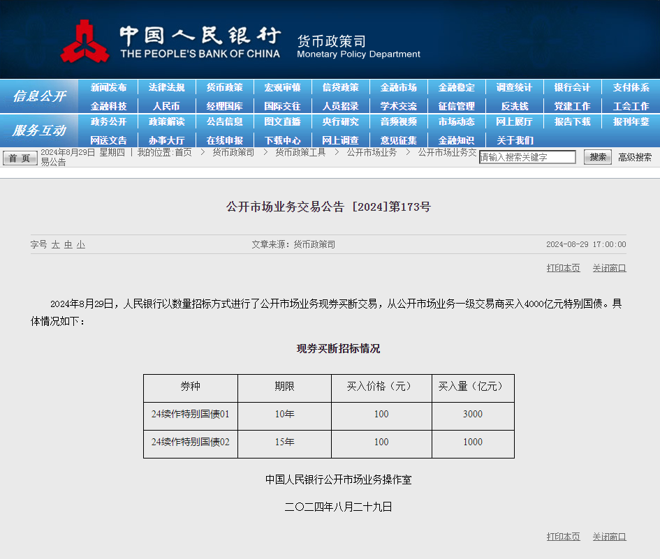 央行出手，从公开市场业务一级交易商买入4000亿元特别国债！什么信号？