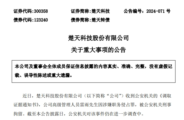 涉嫌职务侵占罪，“90后”雷雨被刑拘！升任高管不足3个月，所在公司年营收68亿元