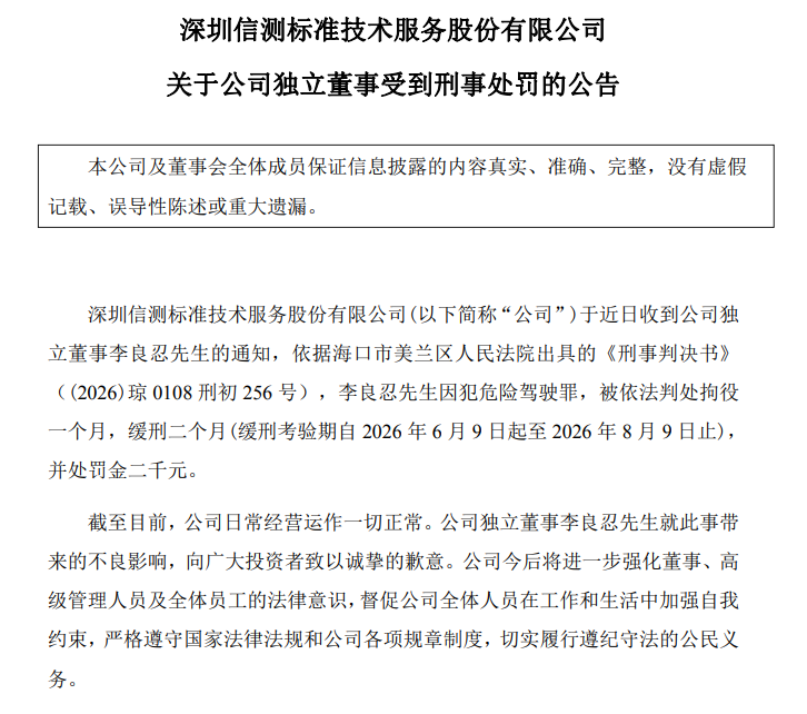 62岁上市公司独董，犯危险驾驶罪被判拘役1个月！本人向投资者致歉 (http://armanice.com/) wap 第1张