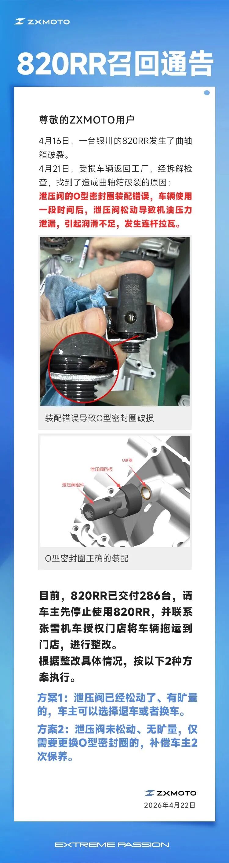 已交付286台，张雪机车宣布召回820RR：车主先停用！张雪解释：泄压阀O型密封圈装反，是我们的责任 (http://www.photoreceiver.com/) 财经 第1张