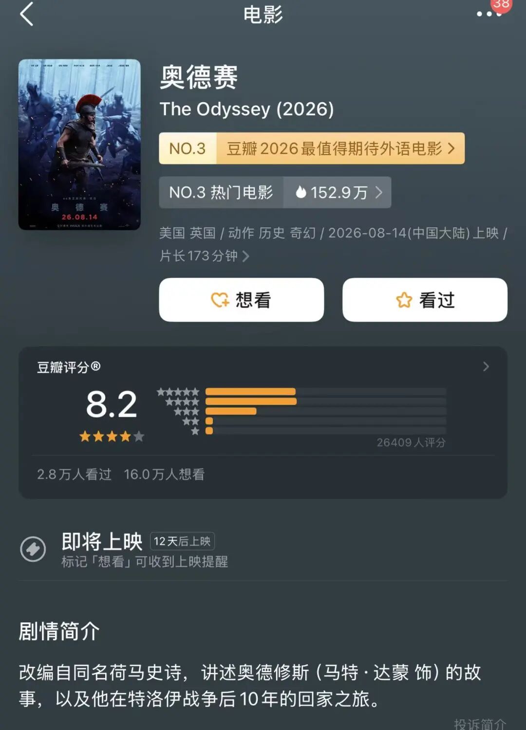 豆瓣8.2分,《奥德赛》183元IMAX点映票抢不到,有人转手卖260元!票价越高越叫座?这次诺兰将“大赚” wap 第1张-婴之杰 豆瓣8.2分,《奥德赛》183元IMAX点映票抢不到,有人转手卖260元!票价越高越叫座?这次诺兰将“大赚” (http://www.kingbaby.com.cn/) wap 第1张