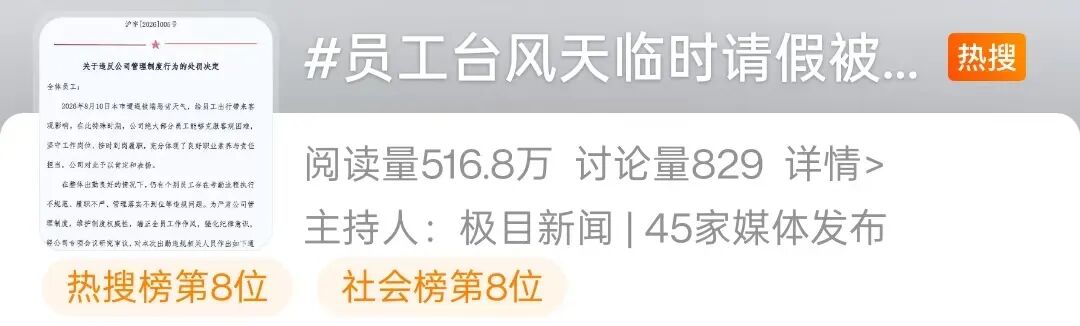 上海一员工台风天怕迟到请假1小时，被重罚1500元，公司：应提前1个工作日提交申请！批假领导也被罚！人社部门：违规；工会：提供法律援助 (http://www.kingbaby.com.cn/) wap 第1张