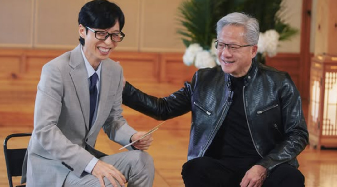 黄仁勋综艺节目录制画面曝光：身穿标志性的黑色皮夹克，与主持人刘在石跨界对话，还即兴跳起舞 (http://armanice.com/) wap 第1张